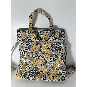 Vera Bradley Yellow Black Cotton Go Wild Floral Print Quilted Tote Bag Retired